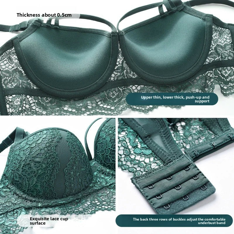Green Lace Lingerie Set for Women | Strappy Push Up Bra and Panty Set Floral Lace Underwear