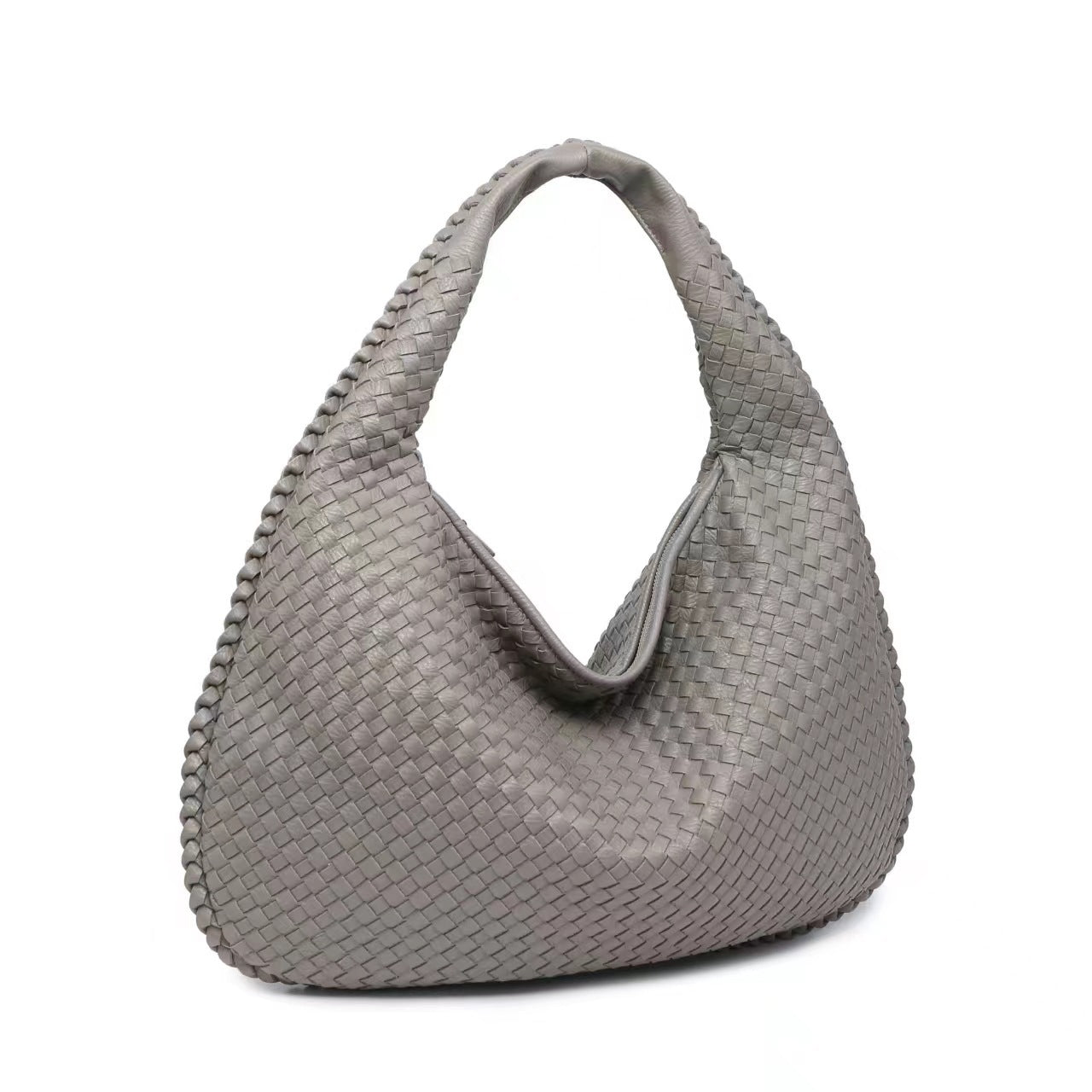 Black Woven Leather Hobo Bag Intrecciato Style Large Shoulder Tote Zip Closure | Women Luxury Designer Inspired Handwoven Handbag Everyday Casual Purse