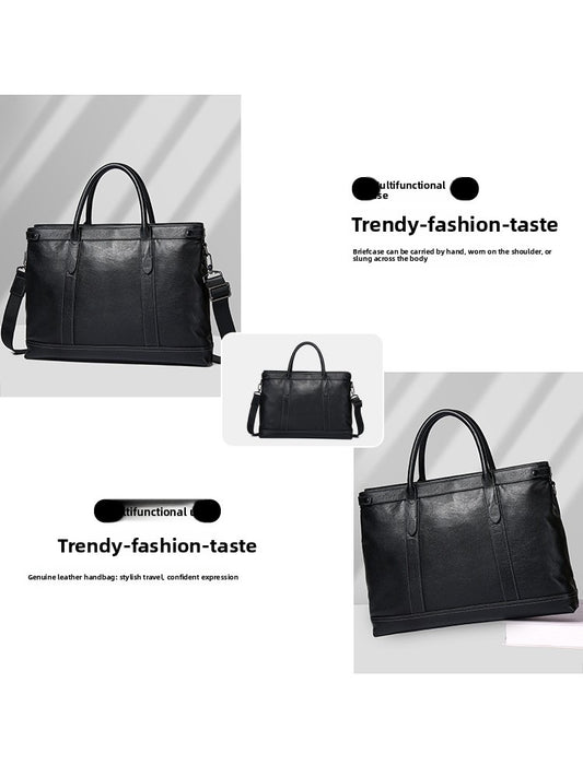 Black Leather Briefcase for Men - Professional Business Laptop Bag with Shoulder Strap | Executive Messenger Tote Bag
