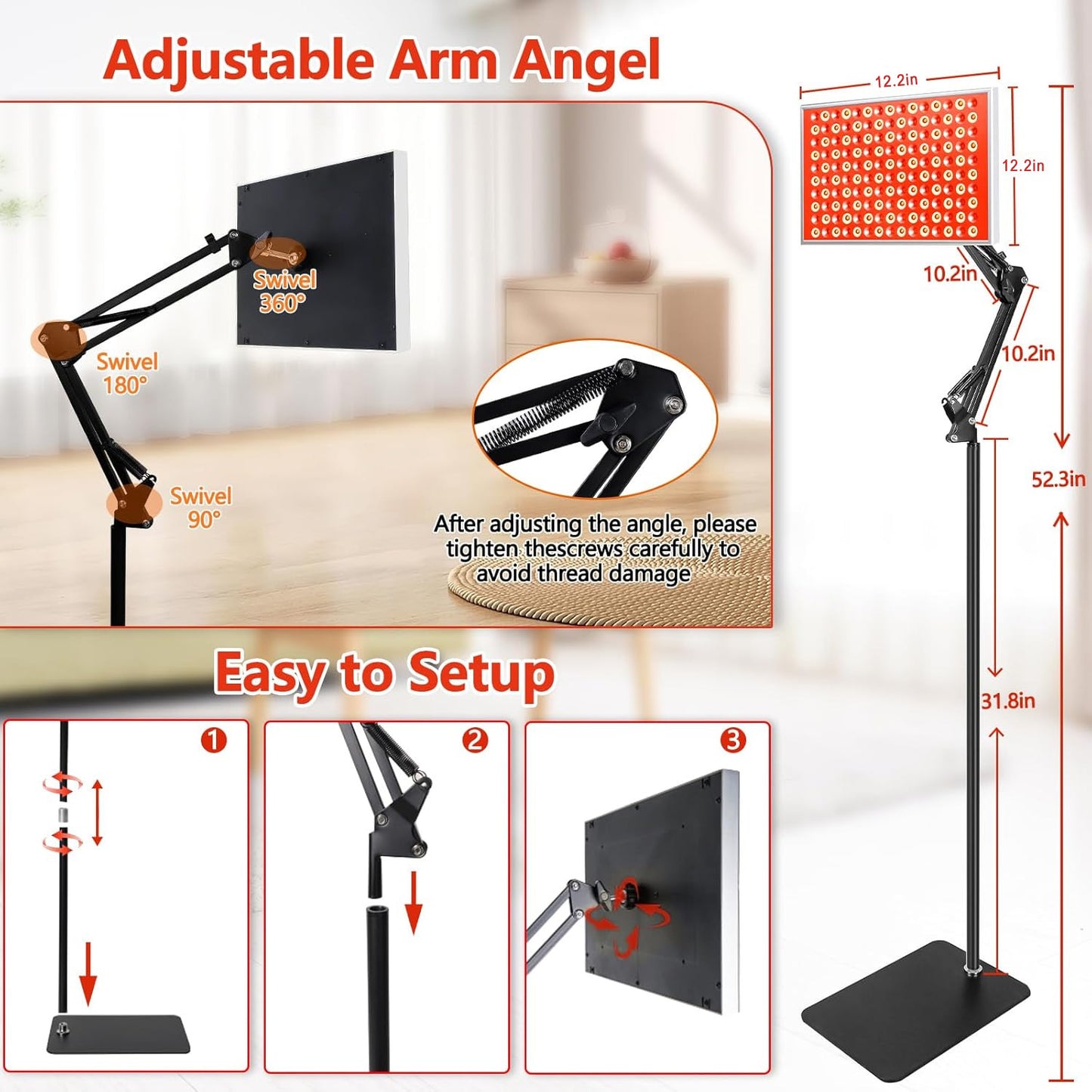 Red Light Therapy Panel with Adjustable Stand Set of 2 Full Body LED Infrared Light Therapy Device for Skin Health Pain Relief and Muscle Recovery