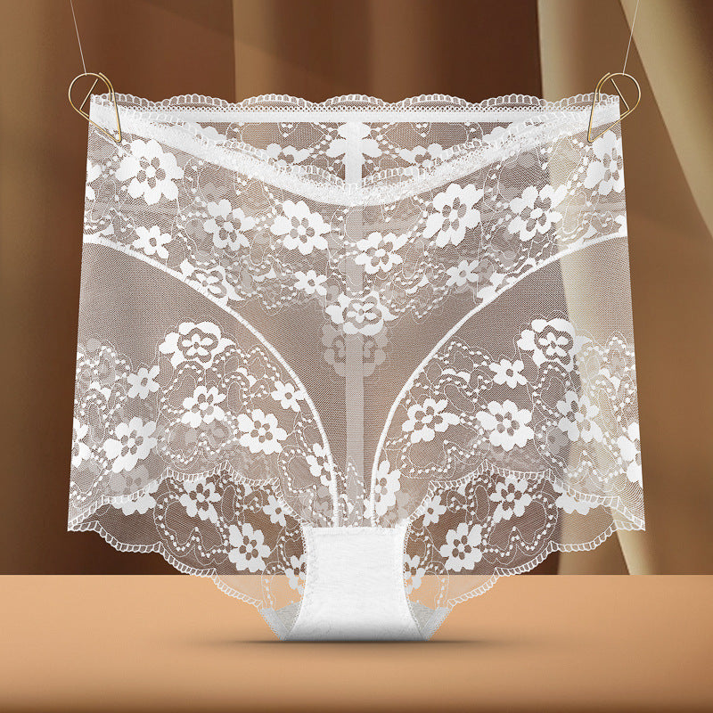 Black High Waist Floral Lace Panties for Women | Sheer Mesh Underwear | Sexy High Rise Briefs