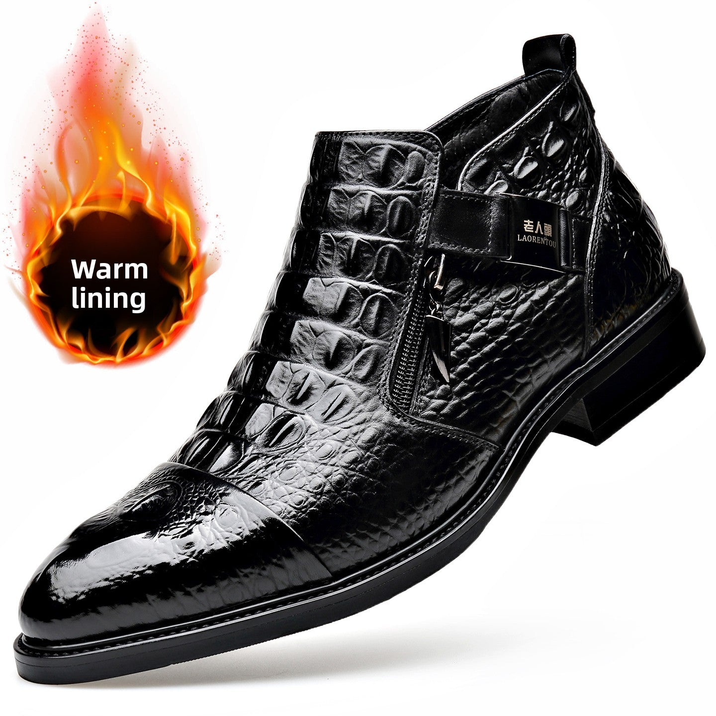 Men's Brown Croc Embossed Monk Strap Zip Ankle Dress Boots