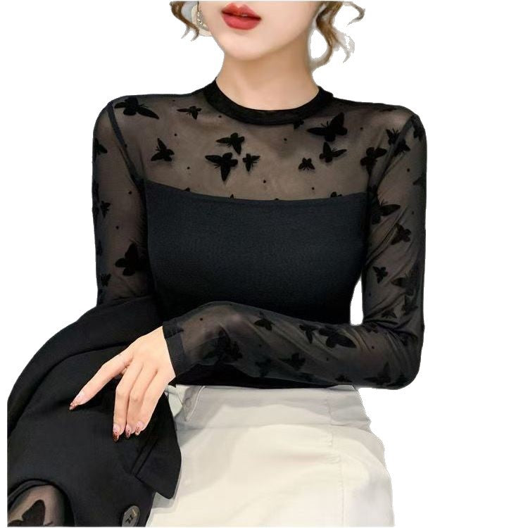 Womens Mesh Layered Slim Fit Shirt