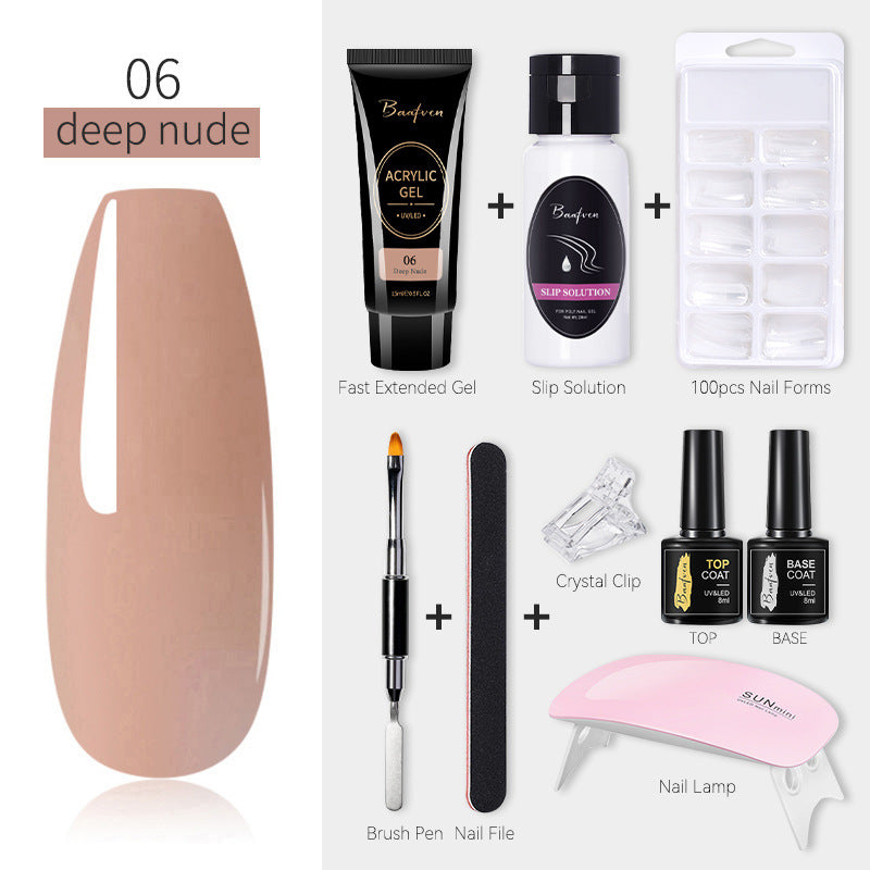 Baafven 11PCS Acrylic Gel Nail Extension Kit | Poly Gel Set with UV LED Nail Lamp, Top & Base Coat, Nail Forms & Tools