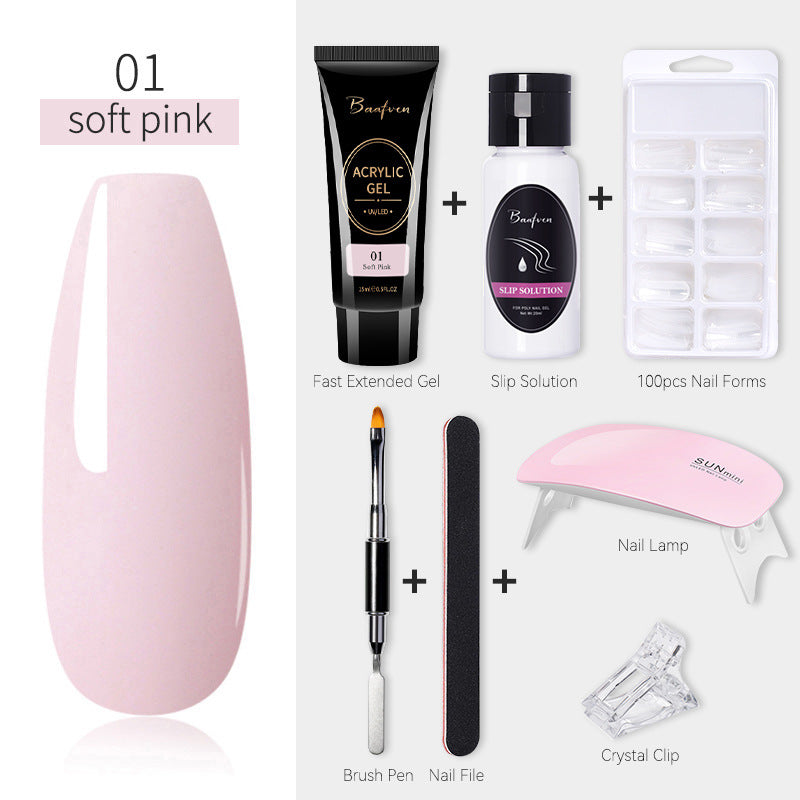 Baafven 11PCS Acrylic Gel Nail Extension Kit | Poly Gel Set with UV LED Nail Lamp, Top & Base Coat, Nail Forms & Tools