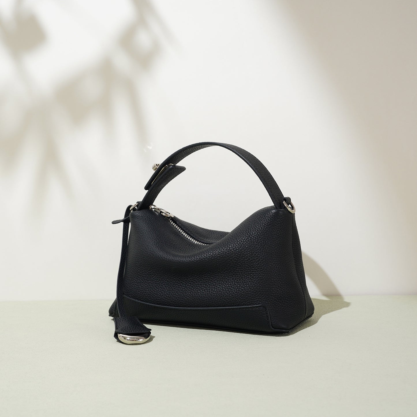 Taupe Pebbled Leather Hobo Bag | Neutral Shoulder Bag