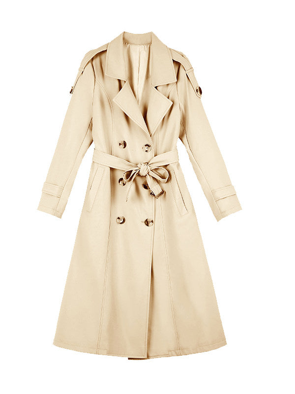Women's Double-Breasted Trench Coat | Classic Khaki Mid-Length Windbreaker with Notch Lapel & Cuff Buttons | Elegant Slim Fit Autumn Overcoat