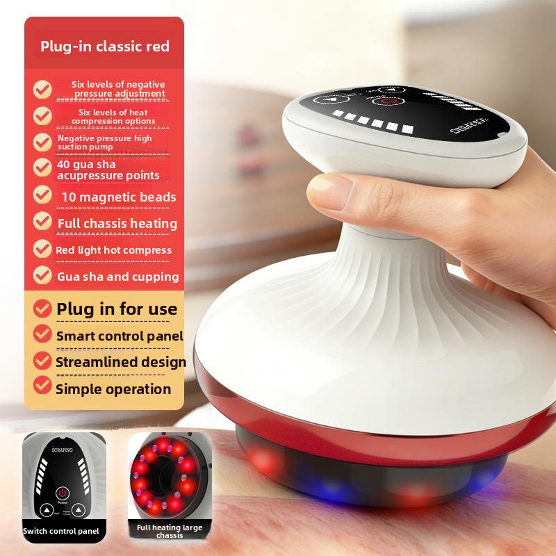 Electric Cupping & Gua Sha Massage Device | Red Light Heat Therapy Body Massager with 6-Level Suction & EMS
