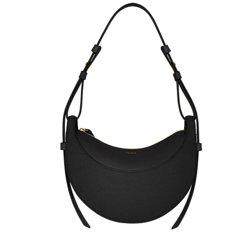 Polene Style Cream Crescent Bag - Half Moon Leather Shoulder Bag | Women's French Inspired Minimalist Hobo Bag with Adjustable Strap