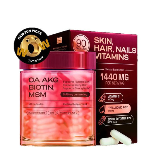 Skin Hair Nails Vitamins Set of 3 | CA AKG Biotin 5000mcg MSM Hyaluronic Acid | 90 Capsules 1440mg Radiant Skin Shiny Hair Strong Nails