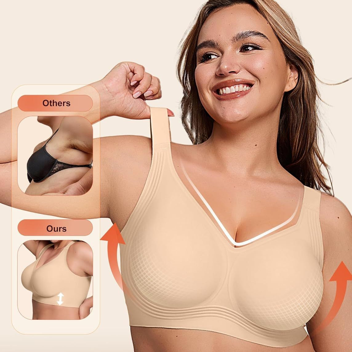 Full Coverage Wireless Bra Women | Seamless Molded Cup Wide Strap Comfort Bra | No Wire T-Shirt Bra Nude