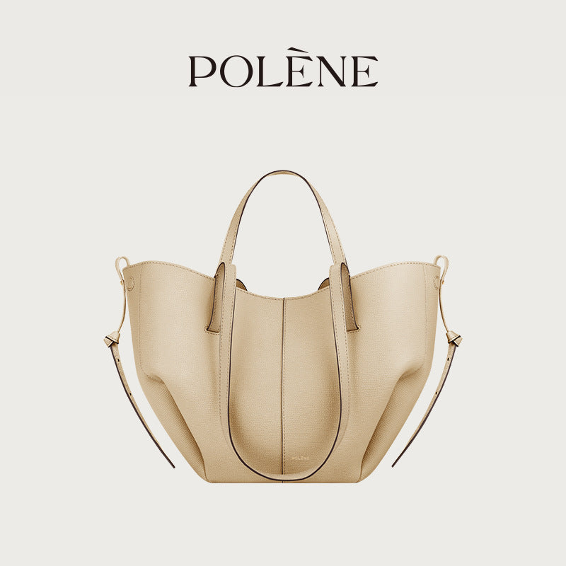 Polene Numero Un Maxi Bag in Marrone Cammello - Autentica Borsa Tote Francese in Pelle | Borsa a Spalla Curva Firmata con Lacci Regolabili