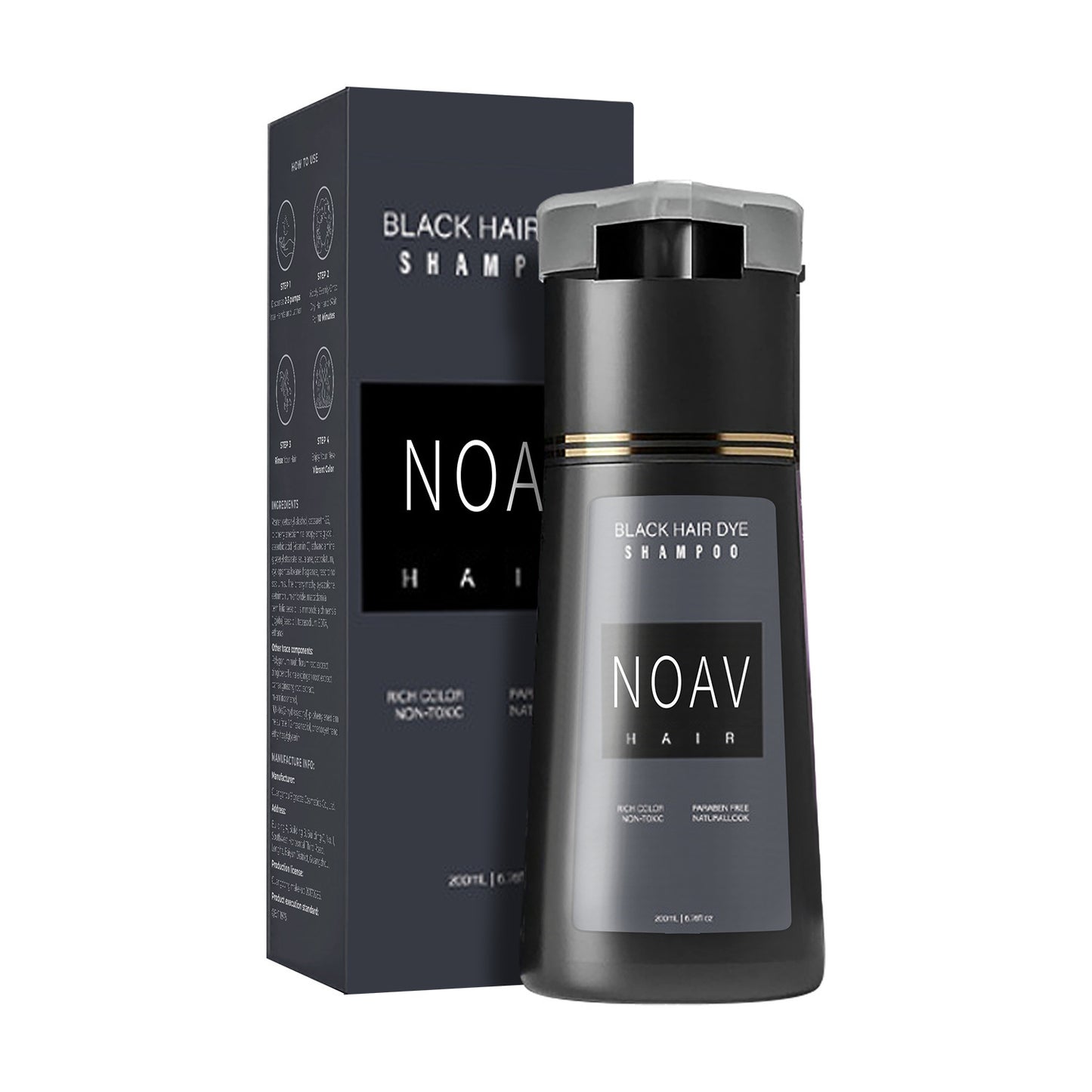 NOAV Haar Dunkelbraun Haarfärbeshampoo 200ml Satter Farbton Parabene-frei Ungiftig Natürlicher Look Grauabdeckung Farbshampoo für Männer und Frauen