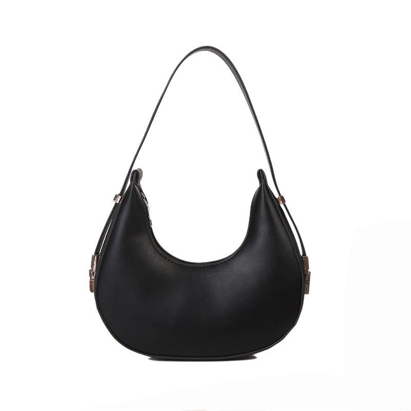 Black Leather Crescent Hobo Bag | Minimalist Half Moon Shoulder Bag