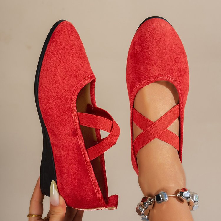 Womens Black Suede Wedge Shoes Cross Elastic Ankle Strap Closed Toe Low Heel Comfortable Slip On Pumps for Casual Office and Formal Wear