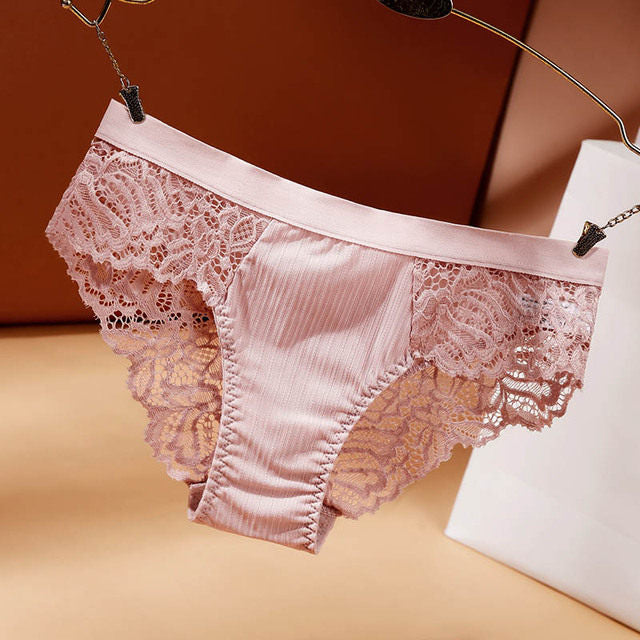 Sage Green Ribbed Lace Back Panties for Women Soft Cheeky Briefs Mid Rise Underwear Floral Lace Panel