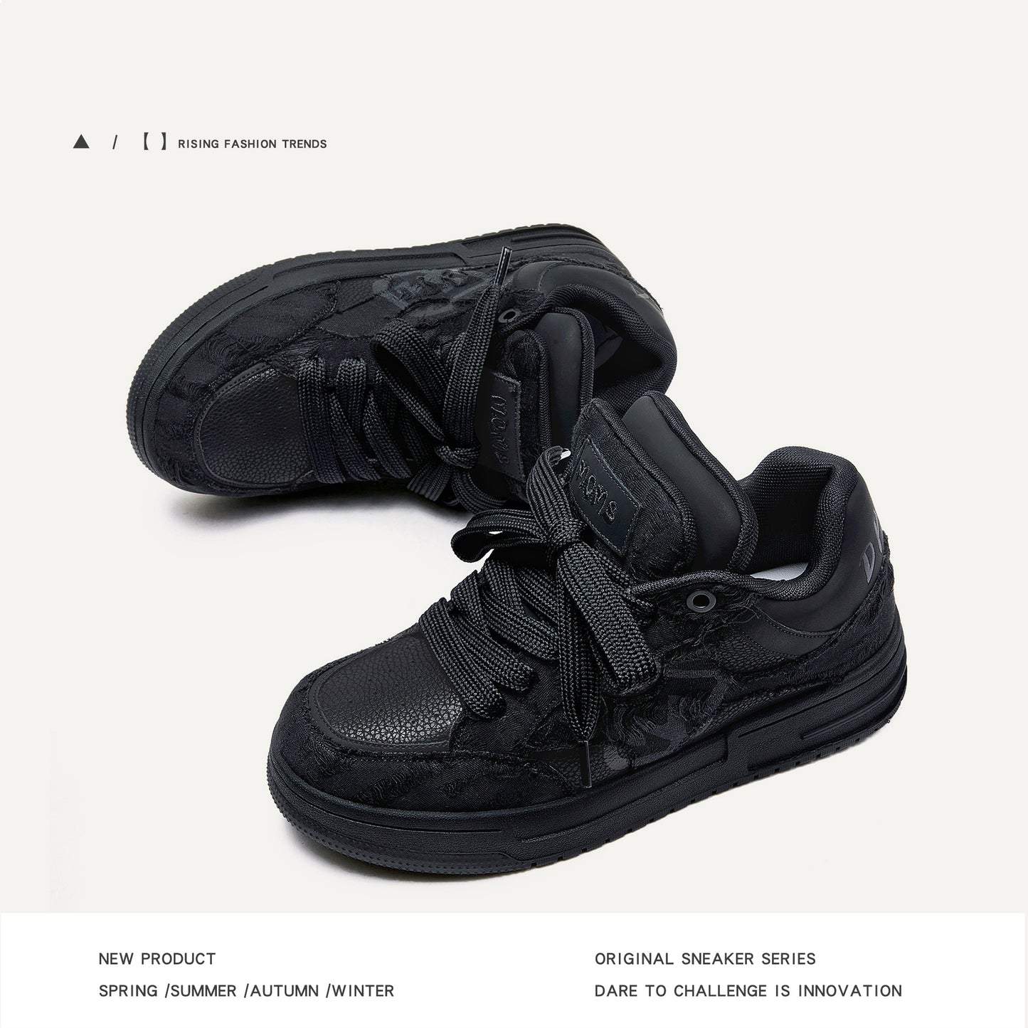 Sneakers Basse Nere Testurizzate - Scarpe da Uomo Stile Street con Suola Spessa e Dettagli in Rilievo