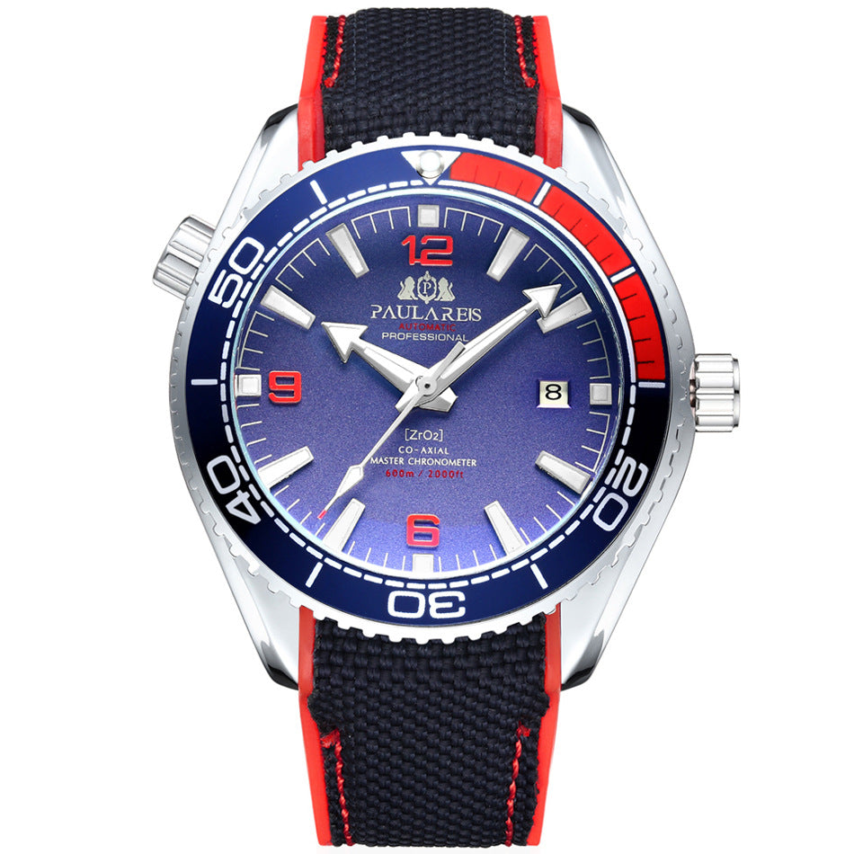 Paulares Professional Men's Diver Watch | Cream Dial Orange Bezel Grey NATO Nylon Strap Master Chronometer Sport Timepiece