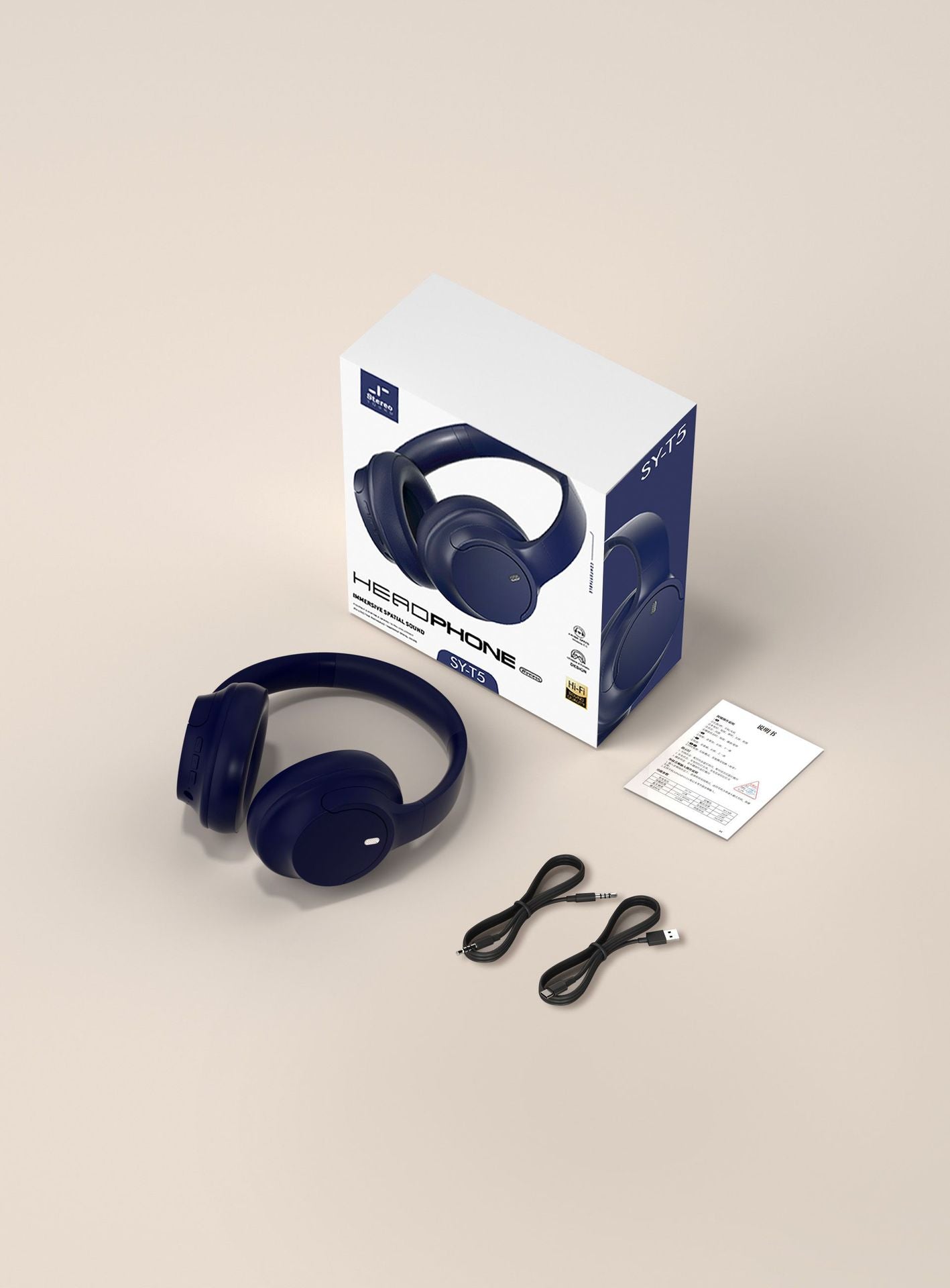 Wireless Bluetooth Over-Ear Headphones 6D Immersive Stereo Sound Foldable On-Ear Headset with Wired Mode USB Charging Cable Mic for Music Gaming Travel School - SY-T4