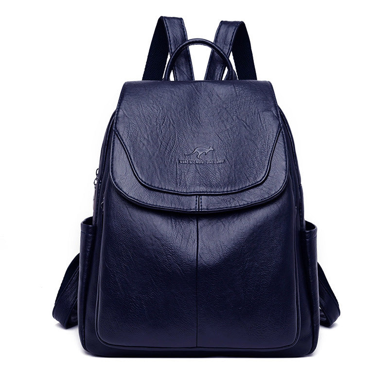 Schwarzer Lederrucksack mit Überschlagverschluss | Wandelbare Schultertasche für Damen 