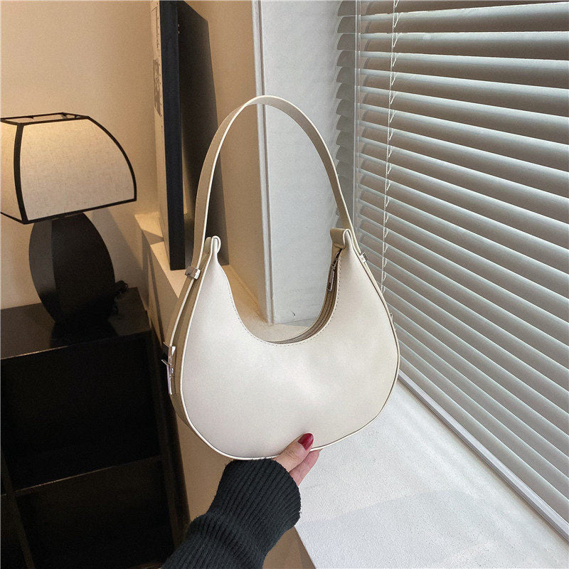 Black Leather Crescent Hobo Bag | Minimalist Half Moon Shoulder Bag