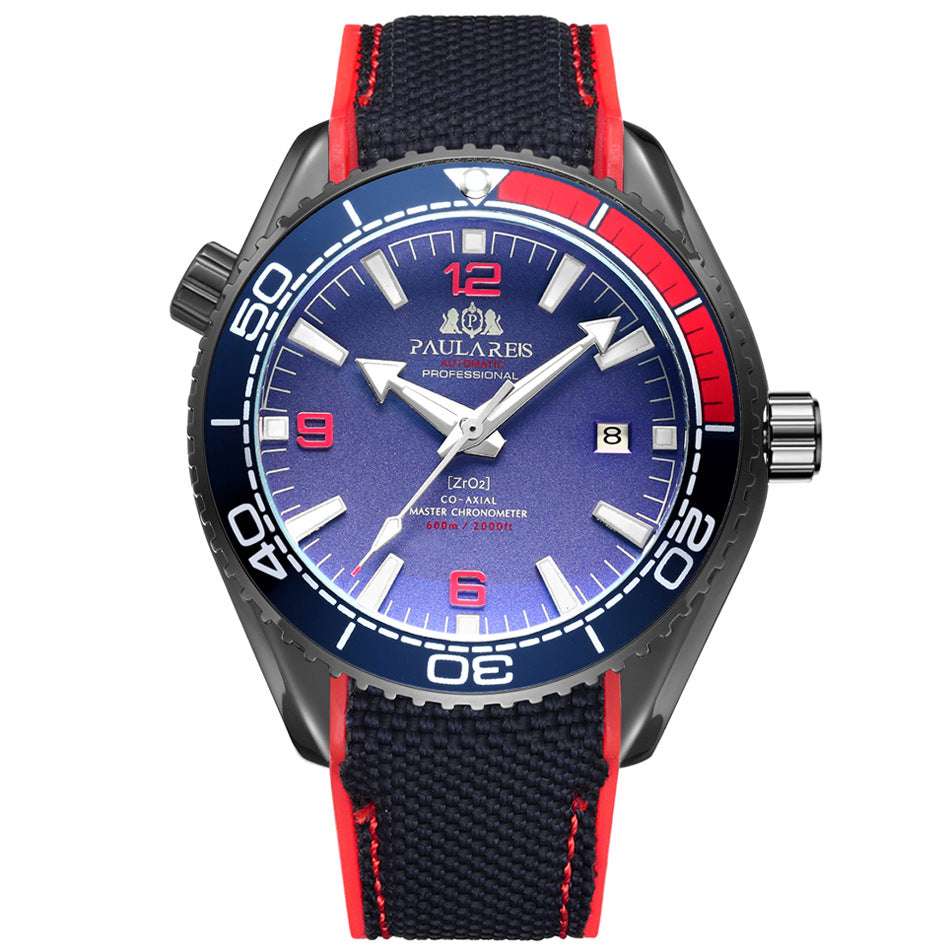 Paulares Professional Men's Diver Watch | Cream Dial Orange Bezel Grey NATO Nylon Strap Master Chronometer Sport Timepiece