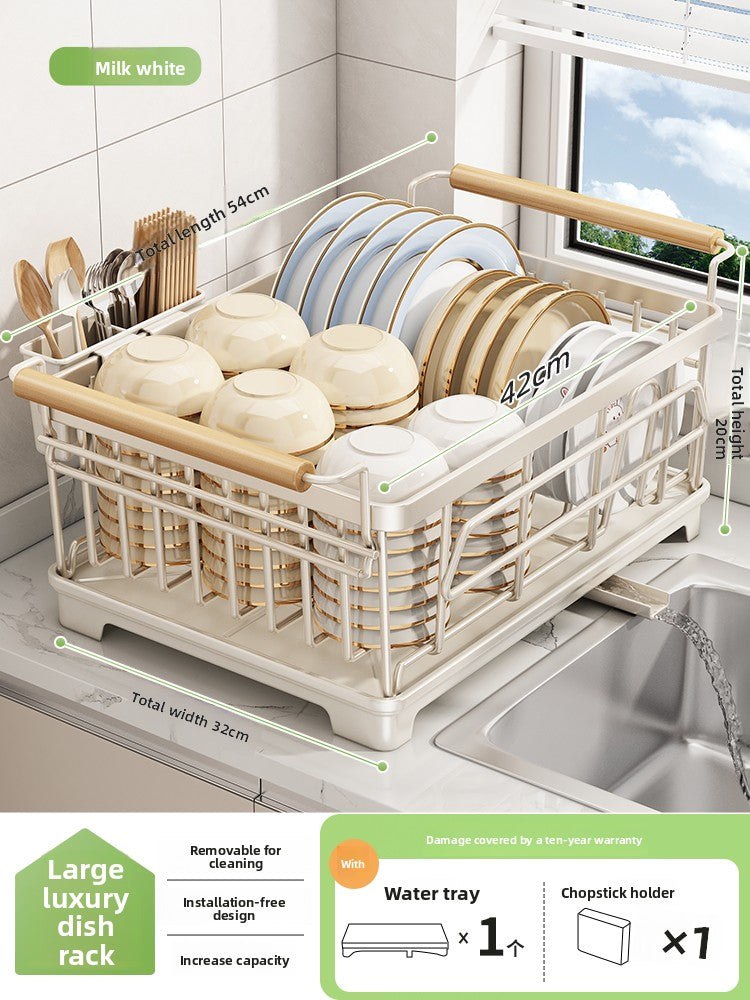 2-Tier Dish Drying Rack with Drainage | Large Capacity Kitchen Organizer with Cutting Board, Knife & Chopstick Holder | Countertop Dish Drainer