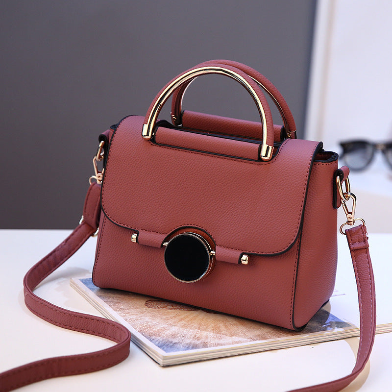 Red Structured Handbag with Metal Ring Handle - Contemporary Crossbody Satchel with Gold Hardware | Statement Shoulder Bag