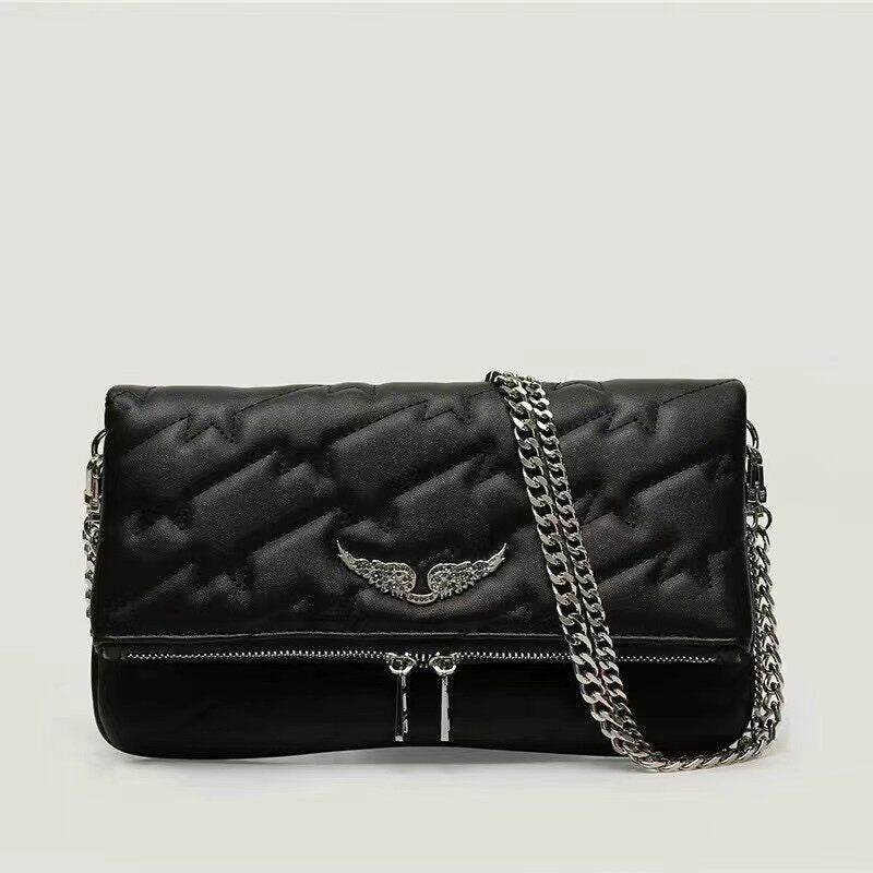 Zadig & Voltaire White Leather Crossbody Bag - Rock Nano Bag with Wings & Chain Strap | Designer Clutch with Tassel