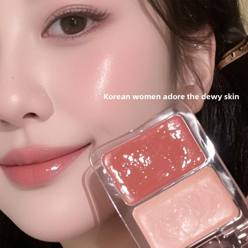 LIJIEYOU Dual Shade Moist and Shiny Blush Palette | 2 Color Pink Peach Cheek Blush Compact | Cute Heart Design Long Lasting Natural Flush Cheek Color | Buildable Pigmented Face Blush for Women Girls