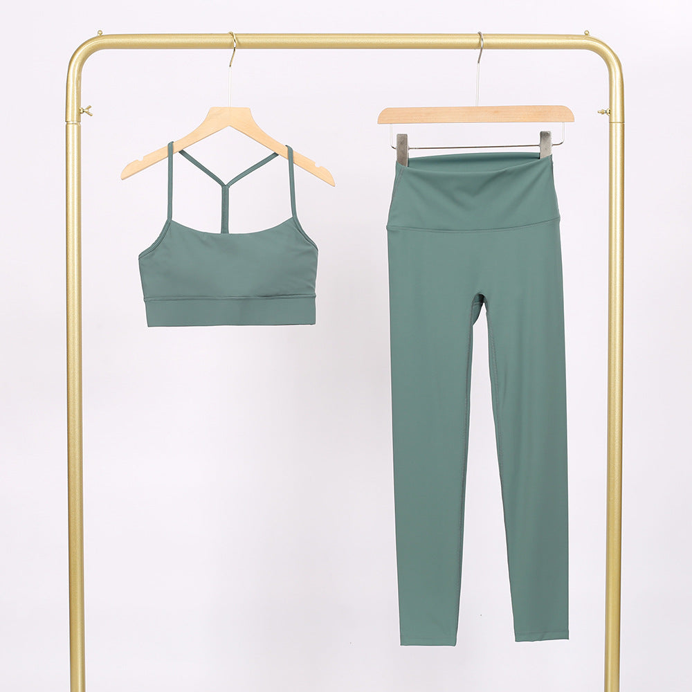 Black 2-Piece Yoga Set Women | Y-Back Sports Bra & High Waist Leggings | Workout Gym Activewear Matching Set