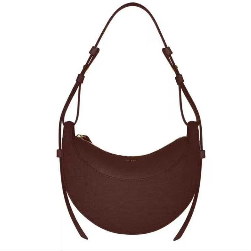 Polene Style Cream Crescent Bag - Half Moon Leather Shoulder Bag | Women's French Inspired Minimalist Hobo Bag with Adjustable Strap