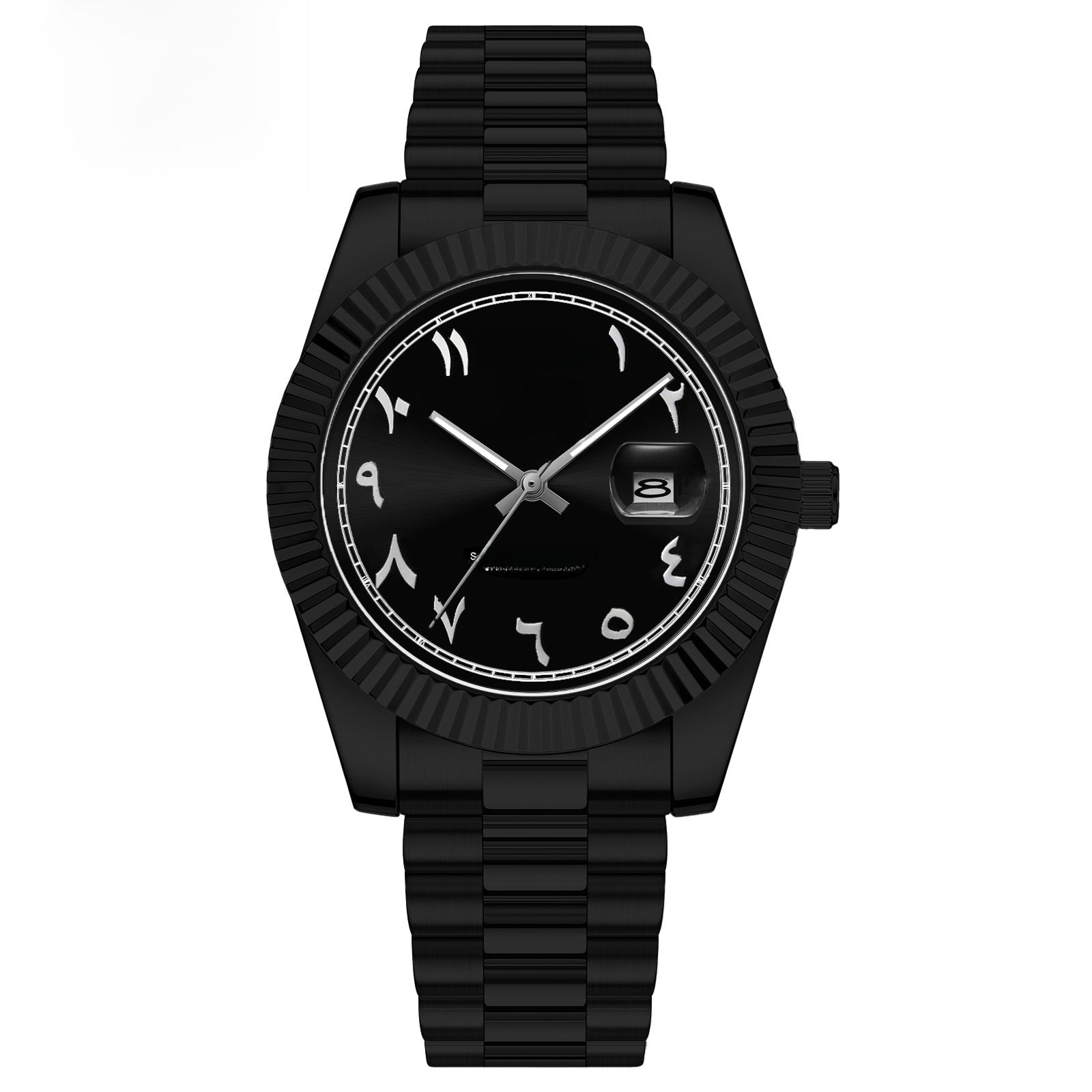 Carsikie Arabic Numeral Watch Men | Black Sunray Dial | Fluted Bezel President Style | Day Date Silver Stainless Steel Watch