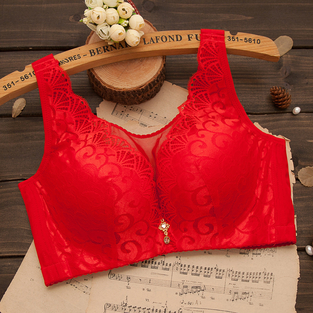 Women's Black Floral Lace Wireless Bra with Gold Charm Detail, Wide Straps and V Neckline for Everyday Elegance