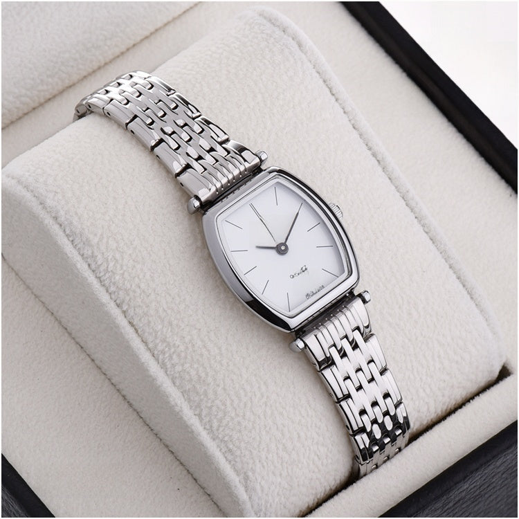Di Nao His & Hers Couple Watch Set | Silver Tonneau White Dial Date Quartz Stainless Steel Matching Watches