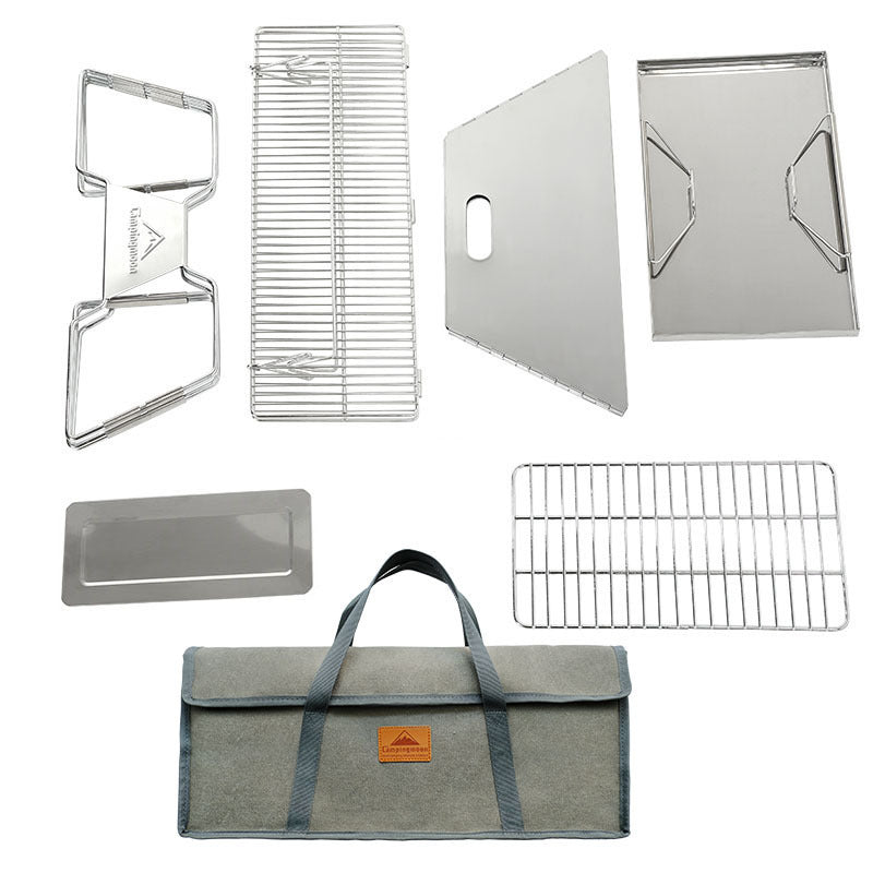 Campingmoon Barbecue Pieghevole in Acciaio Inox | Griglia Portatile a Carbone per Campeggio, Picnic e Cucina all'Aperto
