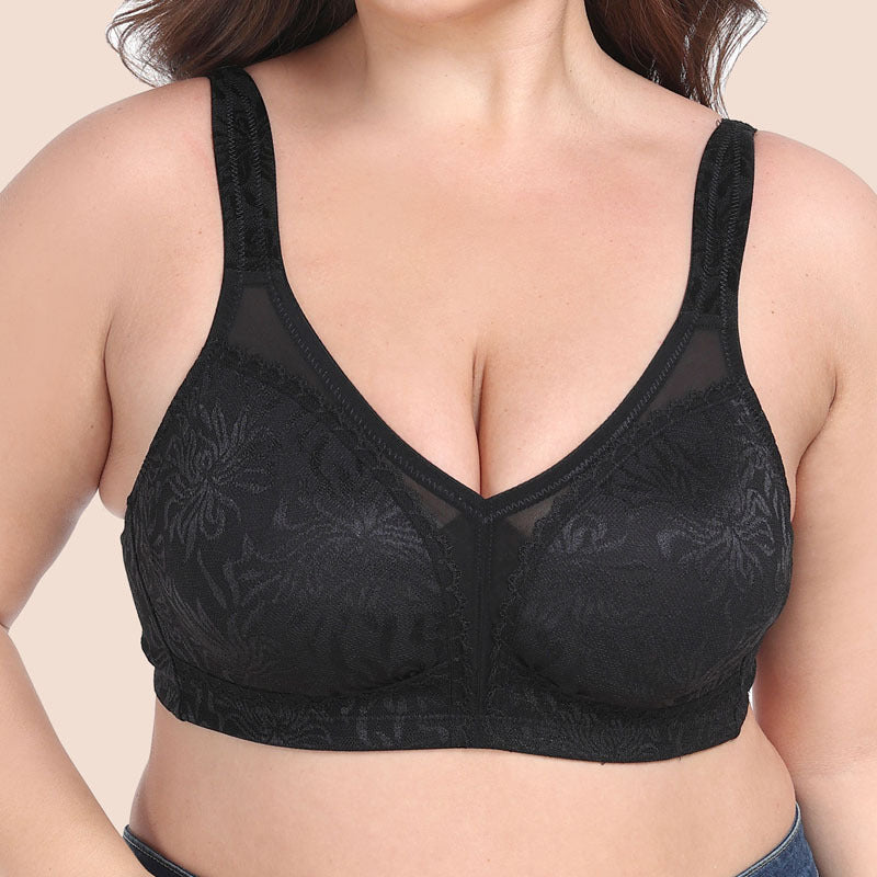 Plus Size Wirefree Full Coverage Lace Bra | Beige Nude Minimizer Bra | Women's Comfort Support Bra