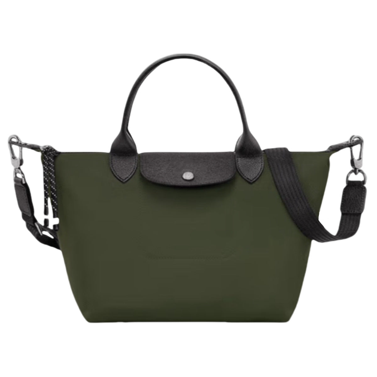 Navy Blue Nylon Tote Bag with Leather Trim - Lightweight Foldable Shoulder Bag | Designer Inspired Crossbody Tote with Adjustable Strap