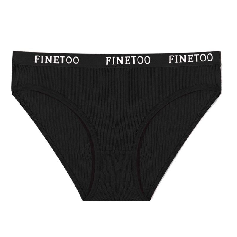FINETOO 3 PCS Ribbed Cotton Briefs for Women Soft Cheeky Panties Set Logo Waistband Everyday Underwear Black