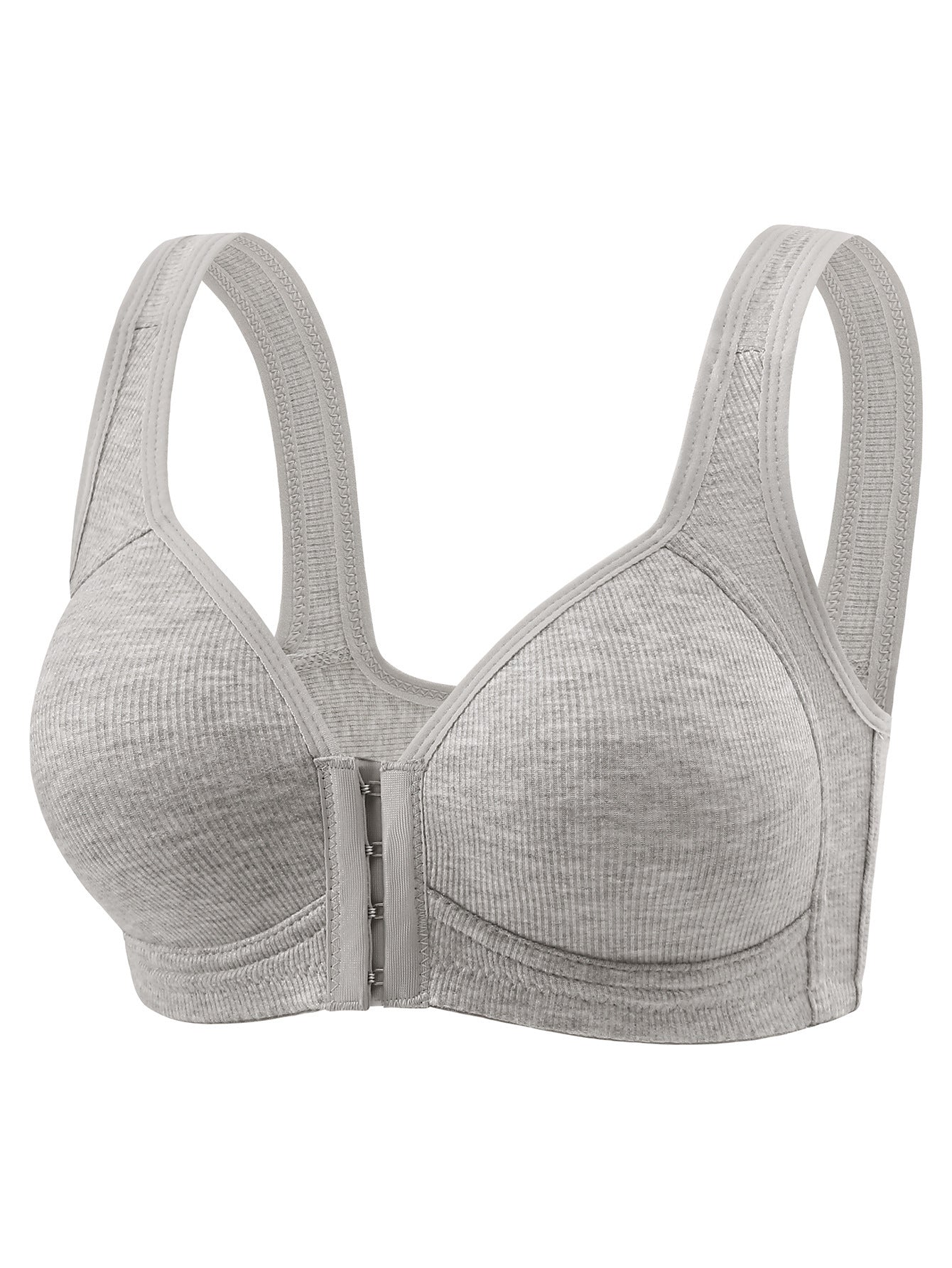 Women's Front Closure Wireless Bra | Wide Strap Ribbed Full Coverage Comfort Bra | Easy Hook Bra for Seniors