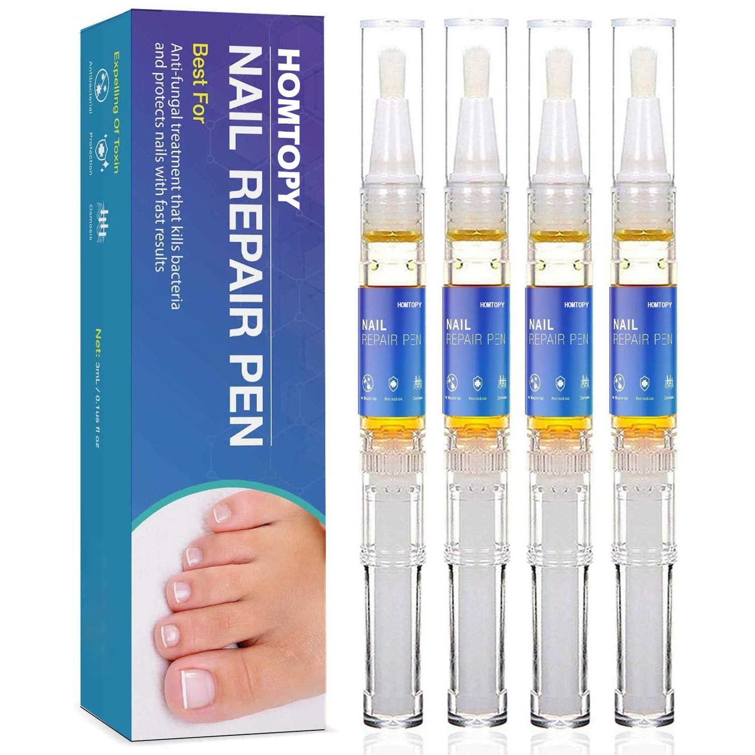 HOMTOPY Antifungal Nail Repair Pen 4-Pack | Nail Fungus Treatment Pen | Fast Results Toenail Restoration Serum Pen