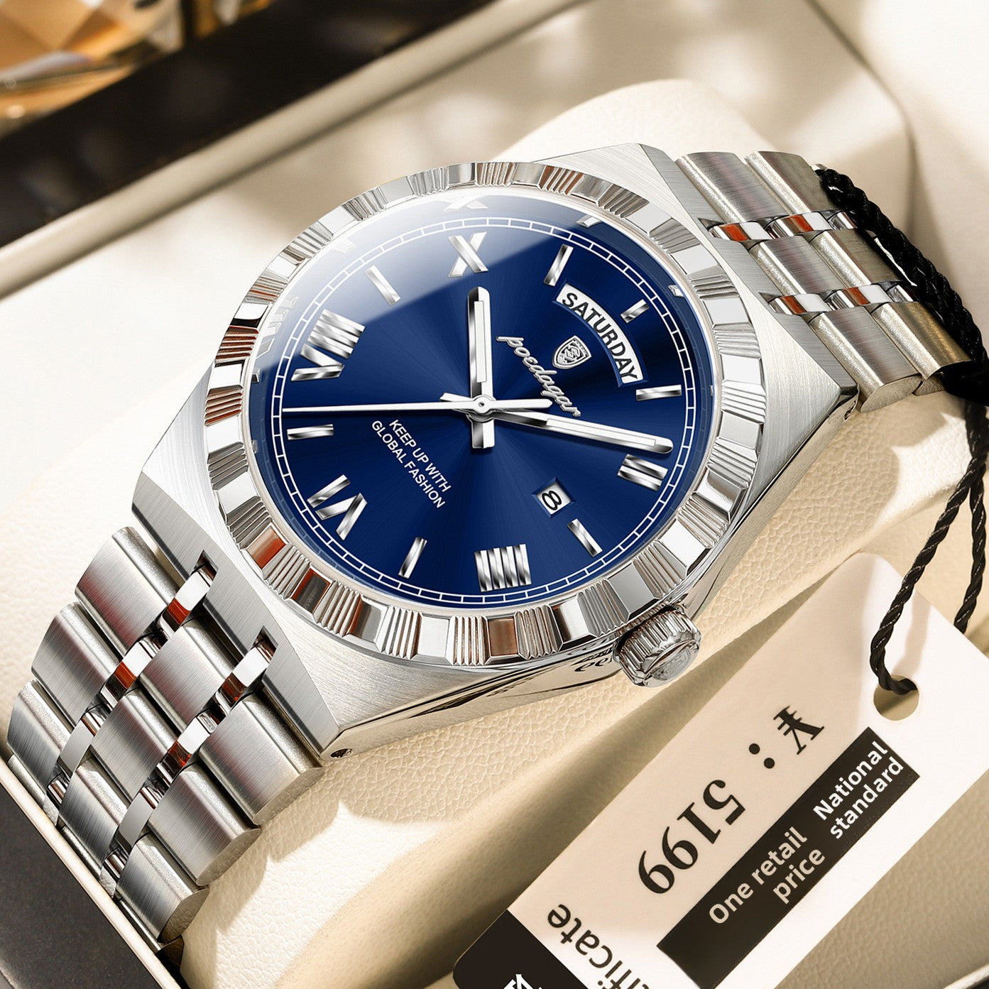 Poedagar Silver Stainless Steel Black Dial Luxury Watch | Day Date Roman Numeral Men's Dress Watch | Waterproof Quartz Wristwatch