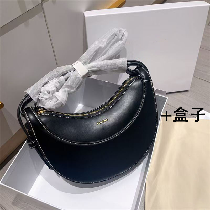 Polene Style Cream Crescent Bag - Half Moon Leather Shoulder Bag | Women's French Inspired Minimalist Hobo Bag with Adjustable Strap