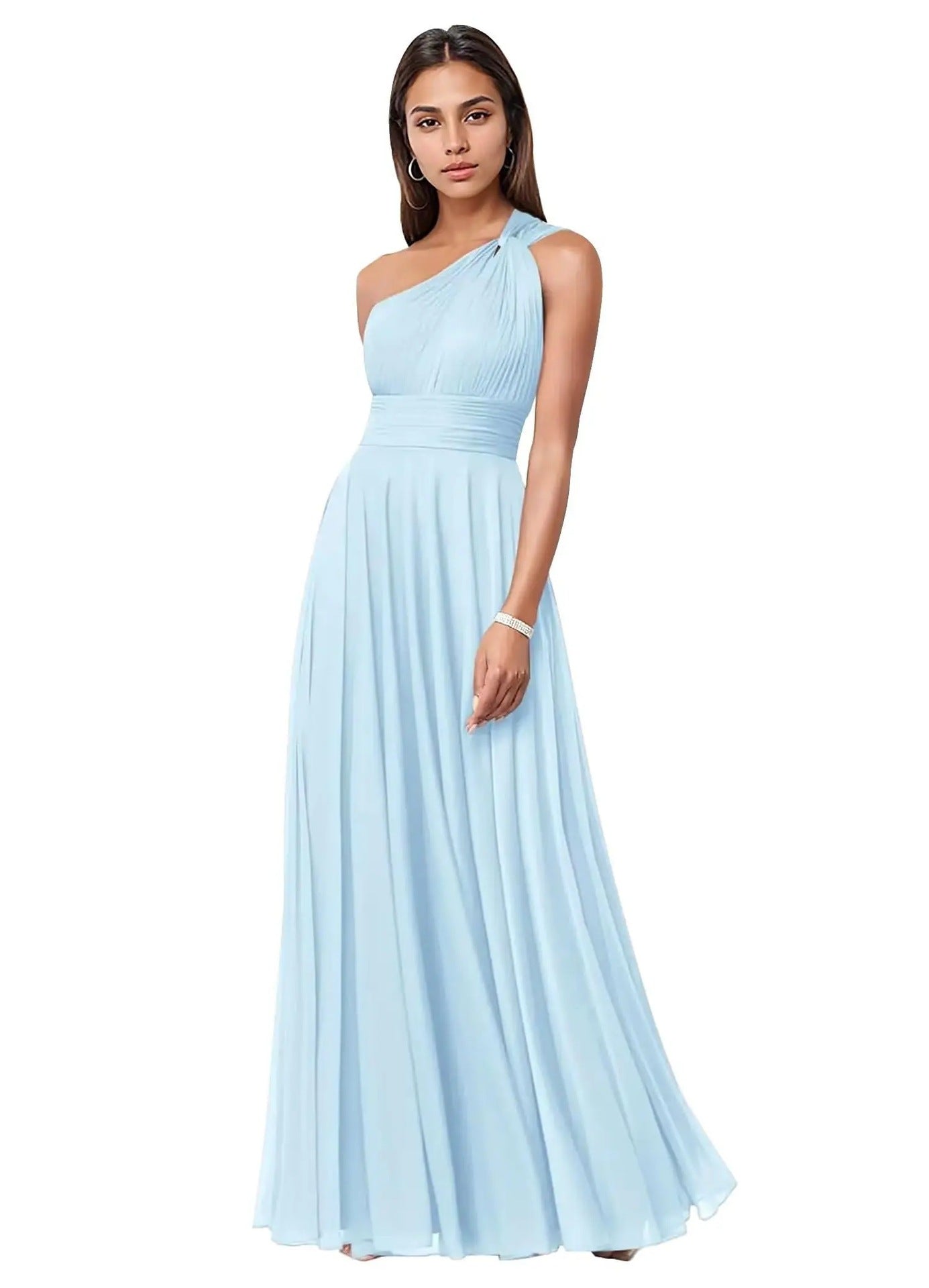 Royal Blue One Shoulder Maxi Dress | Women's Ruched Waist A-Line Formal Evening Gown