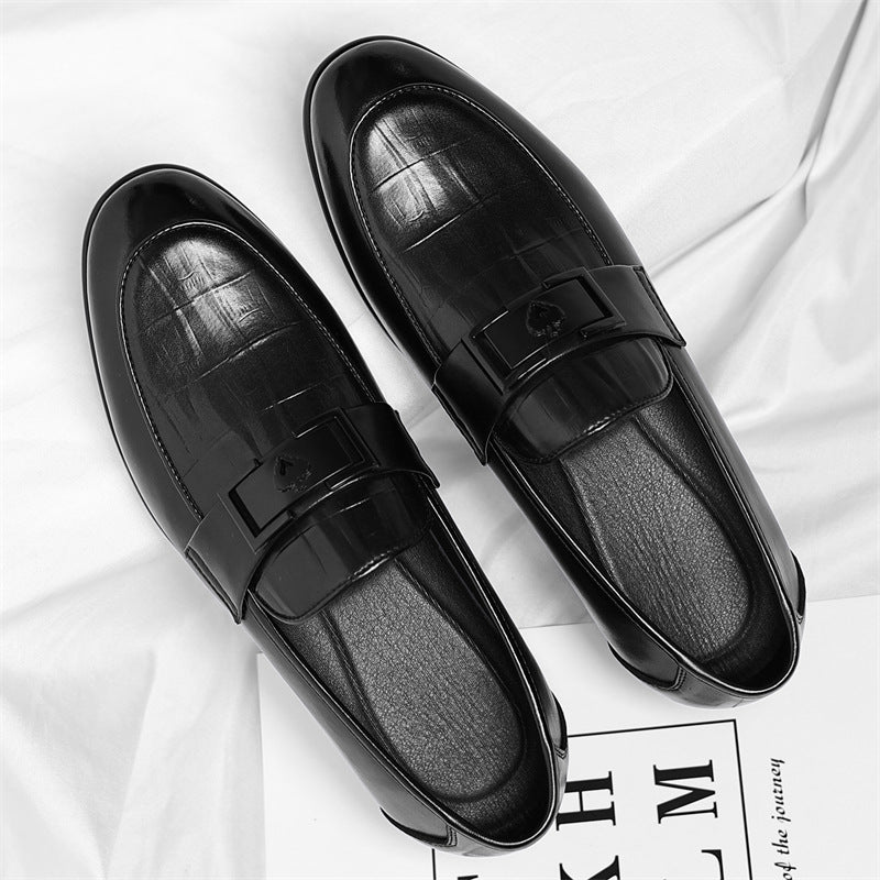 Men's Dark Brown Leather Loafers | Black Metal Hardware Strap Pointed Toe Luxury Dress Shoes