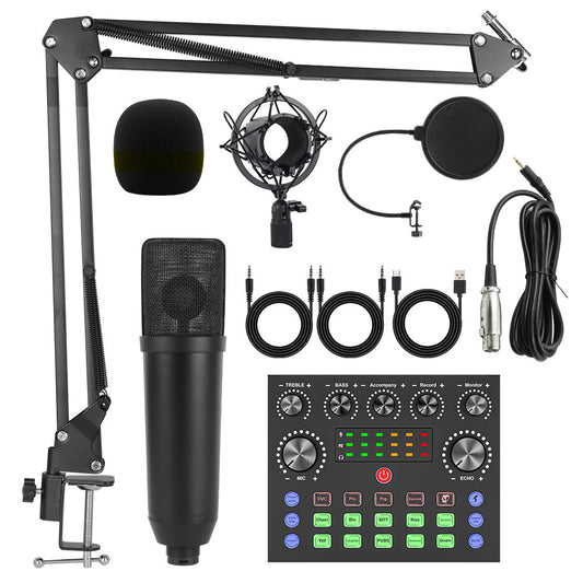 Professionelles Kondensatormikrofon-Bundle mit Live-Soundkarte, BM800 Studio-Aufnahmeset, Scherenarmstativ, Mikrofonspinne, Popfilter und XLR-Kabel für Podcasting, Streaming, Gaming, YouTube, TikTok, PC und Smartphone