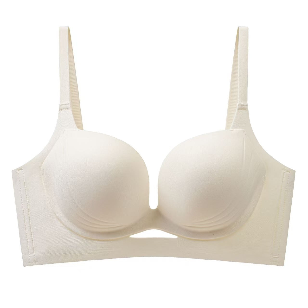 Seamless Deep V Push Up Bra Women | Front Keyhole Cutout Wireless Bralette | Smooth Padded No Wire Comfort Bra Cream Nude