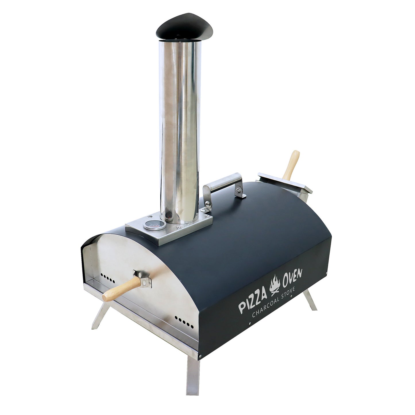Portable Outdoor Charcoal Pizza Oven | Wood Fired Pizza Stove with Chimney & Thermometer | Backyard Camping Pizza Maker