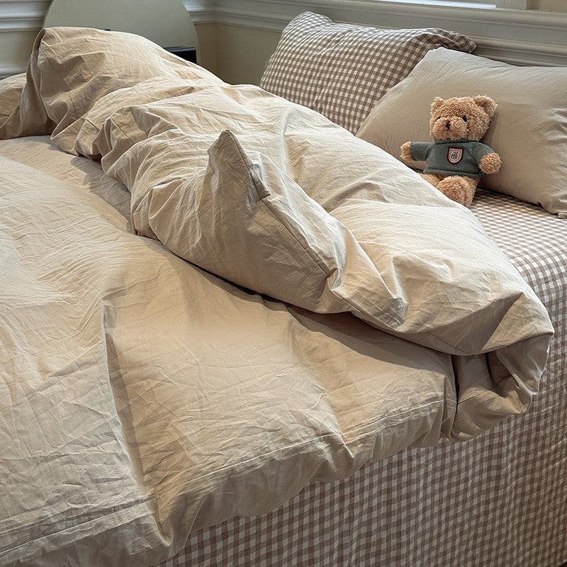 Grey Stripe Cotton Duvet Cover Set | Soft Washed Cotton Bedding Set with Pillowcases | King Queen Full Twin