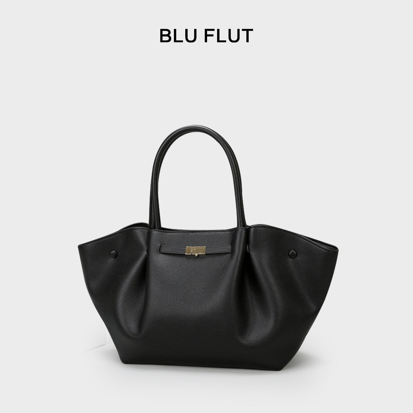 Black Leather Tote Bag with Winged Sides - Structured Trapezoid Shoulder Bag | Designer Inspired Minimalist Tote